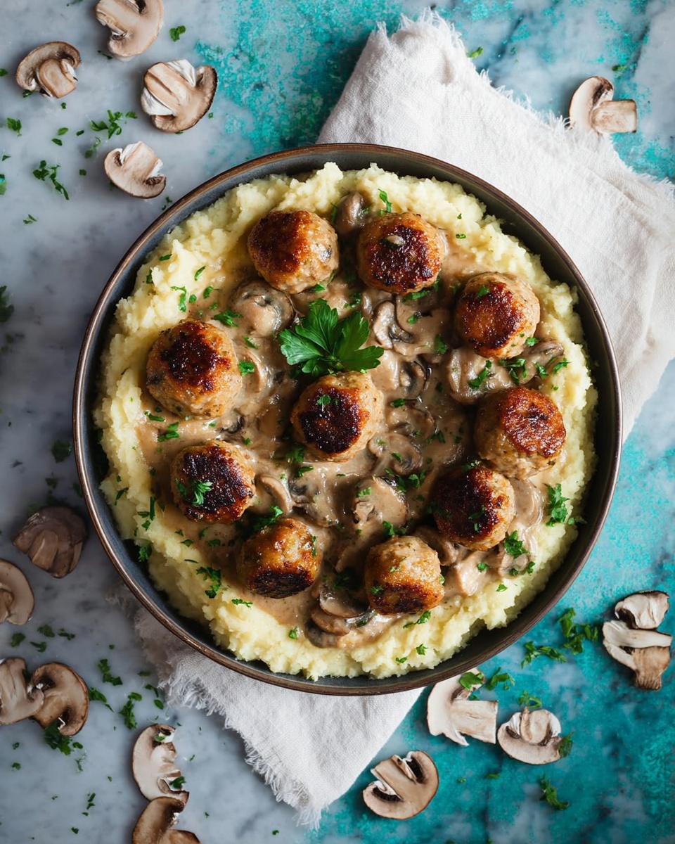 Chicken Meatballs in a Creamy Mushroom Sauce Recipe - Recipe Image