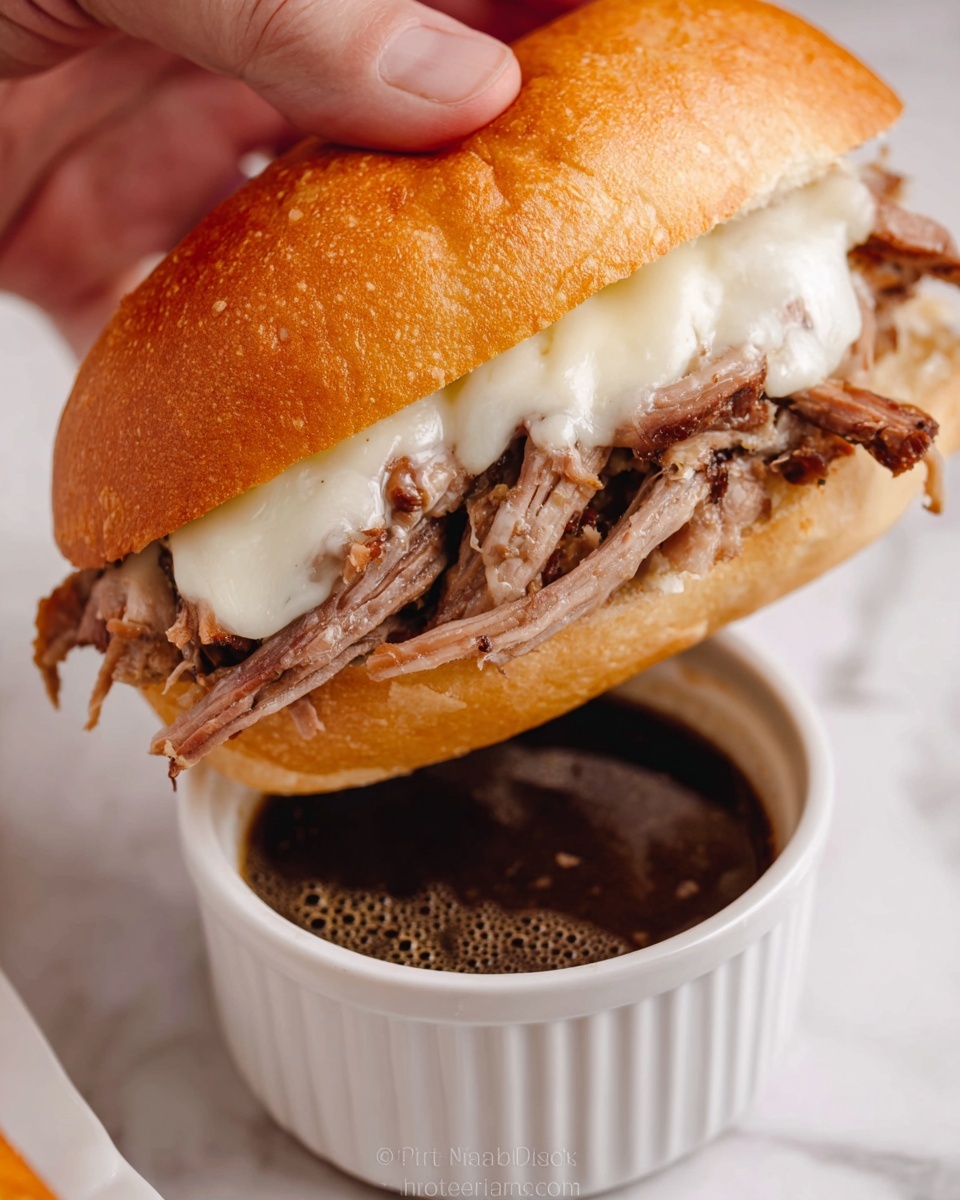 Slow Cooker Shredded Beef Sandwiches with Caramelized Onions and Melty Cheese Recipe - Recipe Image
