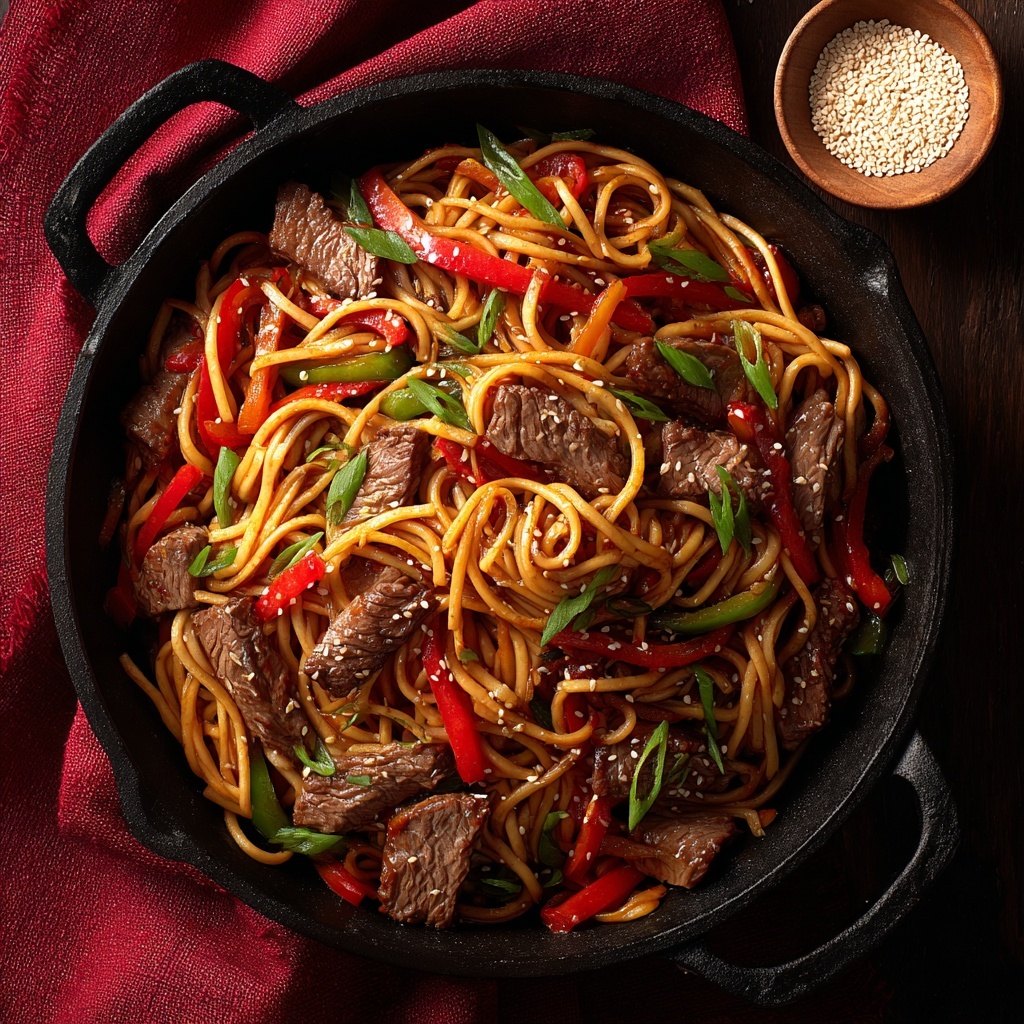 Sweet and Spicy Garlic Steak Pasta Recipe - Recipe Image