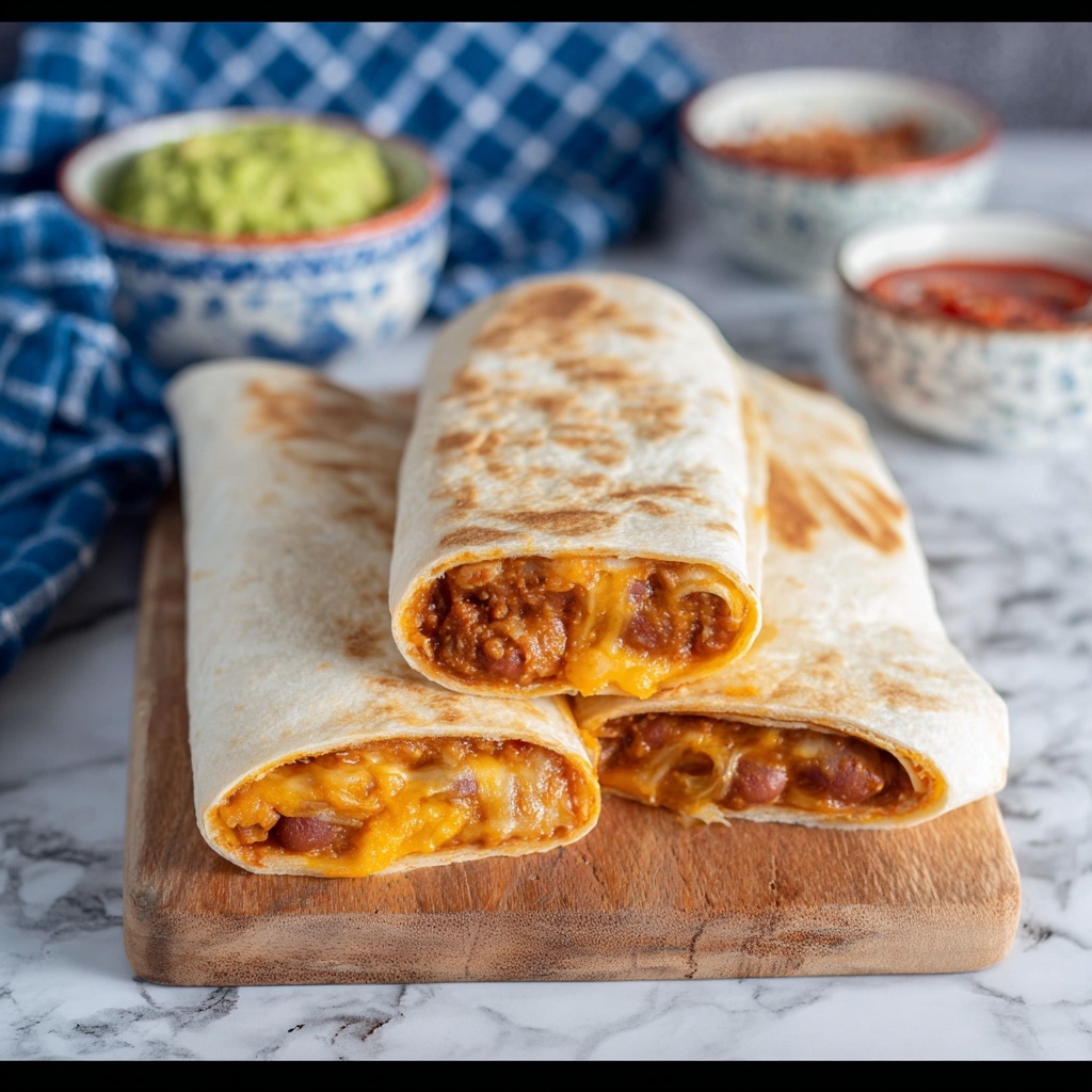 Refried Bean Burritos with Cheddar and Salsa Recipe - Recipe Image