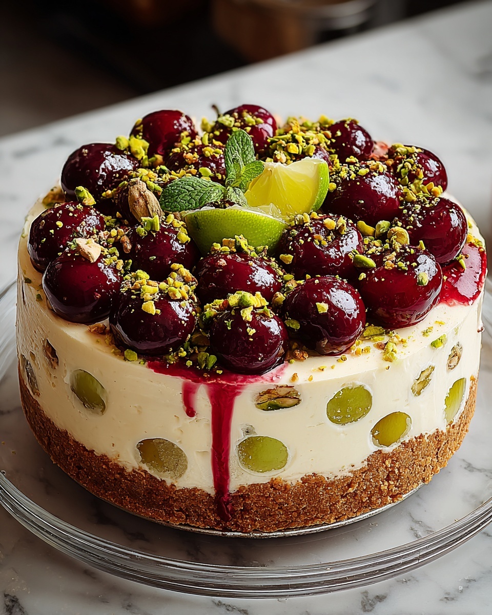 Luscious Lemon-Lime Cherry Pistachio Cheesecake Recipe - Recipe Image