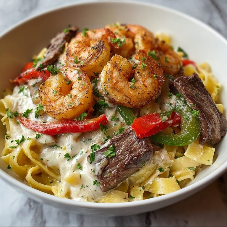 Cajun Shrimp and Steak Alfredo Pasta Recipe