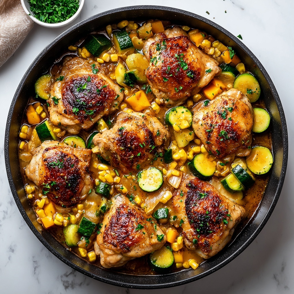 Savory Garlic Butter Chicken with Zucchini and Sweet Corn Recipe - Recipe Image