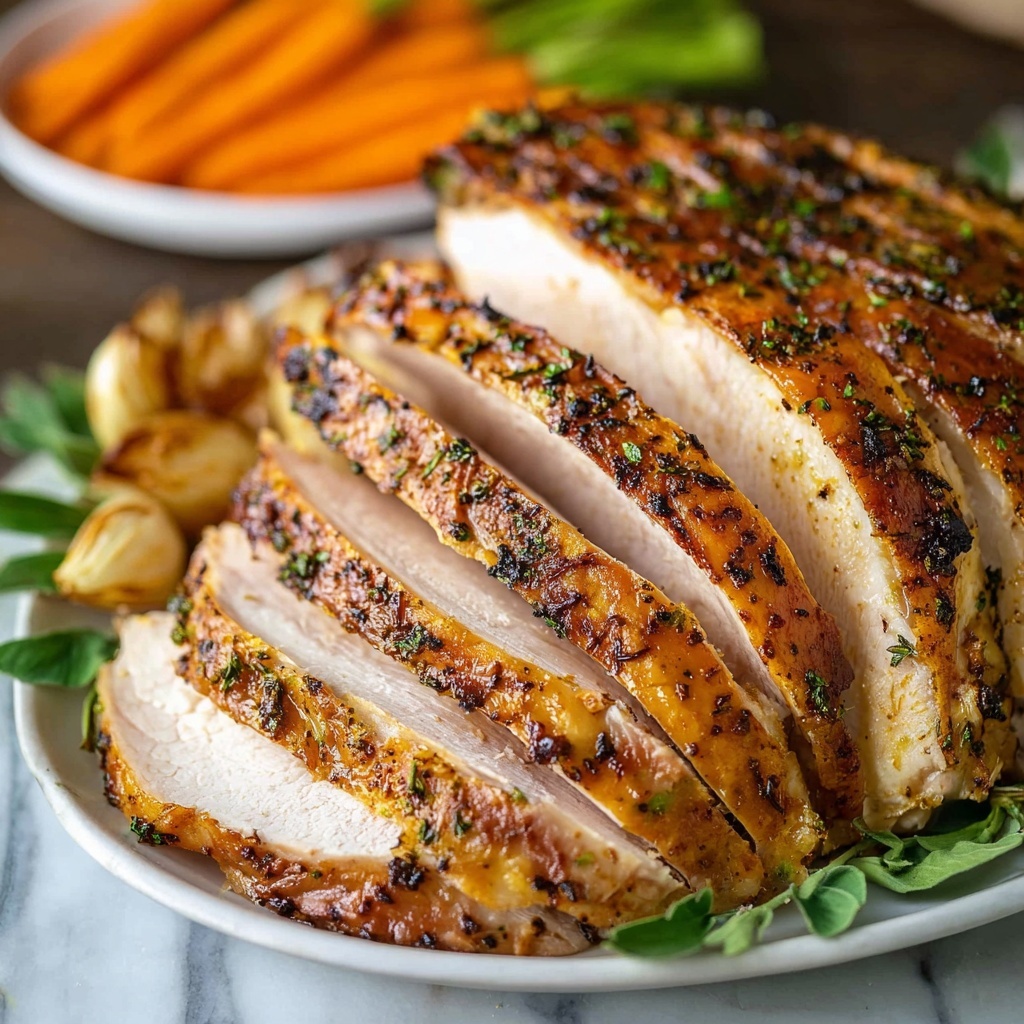 Roasted Herb-Buttered Turkey Breast with Garlic and White Wine Recipe - Recipe Image