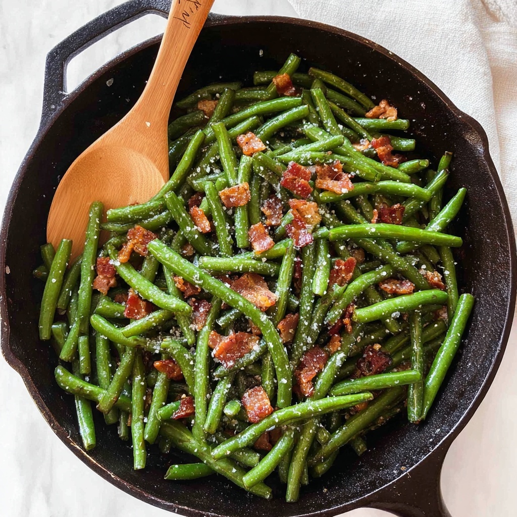 Bourbon-Glazed Green Beans with Bacon and Caramelized Onion Recipe - Recipe Image