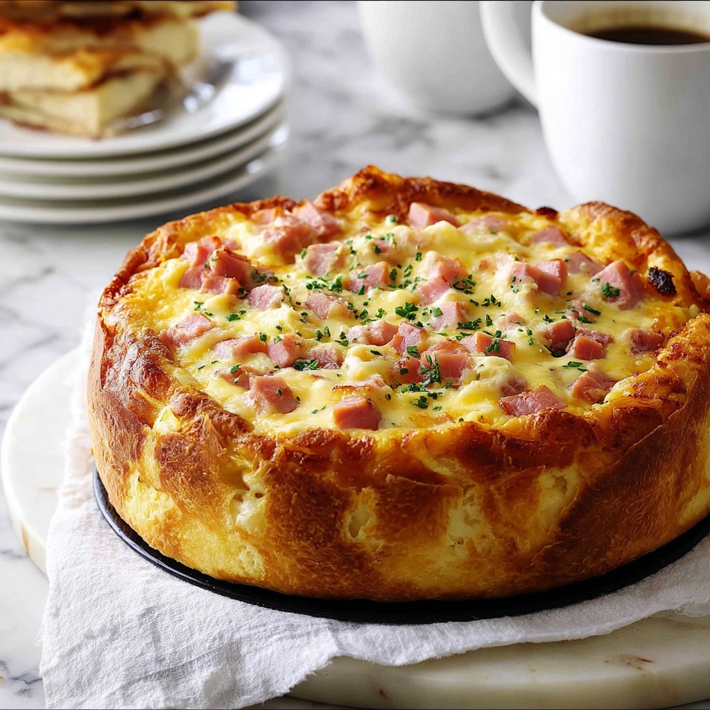 Cheese & Bacon Breakfast Strata Cake (Breakfast Casserole) Recipe - Recipe Image
