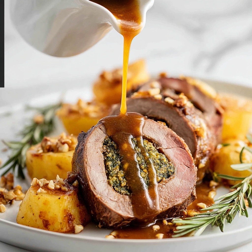 Slow-Roast Easter Stuffed Lamb with Mushrooms, Nuts, and Fresh Herbs Recipe - Recipe Image