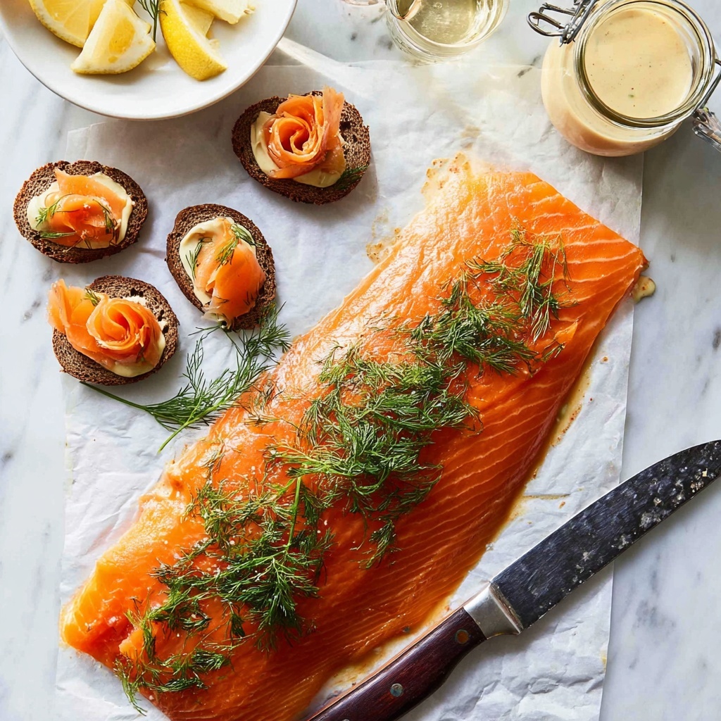 Cured Salmon Gravlax with Mustard Sauce and Dill Recipe - Recipe Image