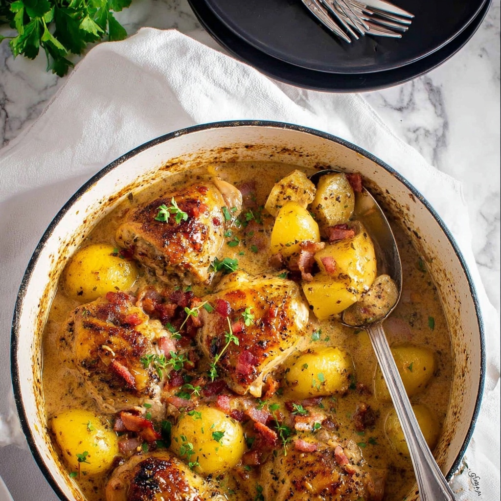 Honey Mustard Baked Chicken with Potatoes & Bacon Recipe - Recipe Image