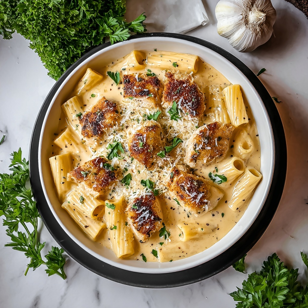 Creamy Parmesan Chicken with Rigatoni Pasta Recipe - Recipe Image