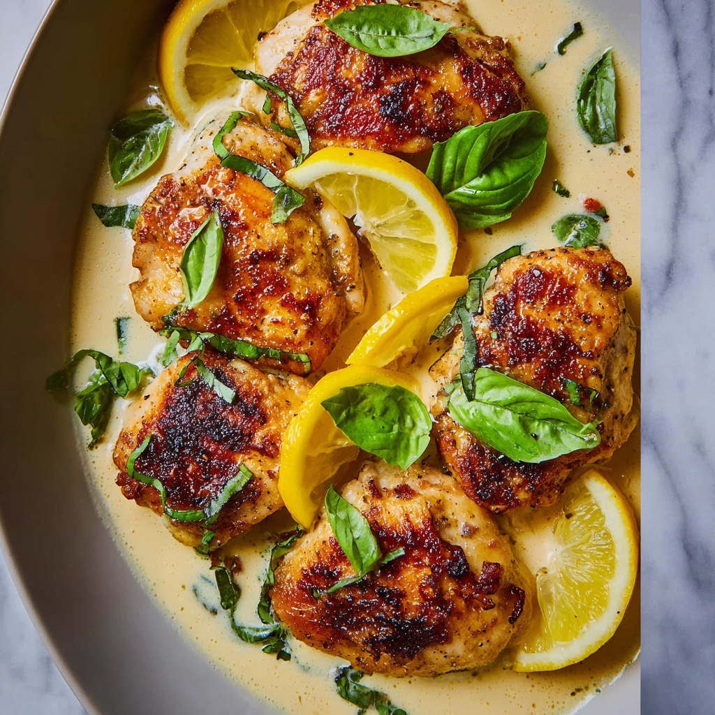 Pan-Seared Lemon Chicken with Basil Cream Sauce Recipe - Recipe Image