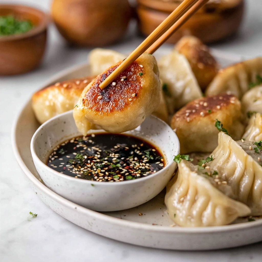 Chicken Potstickers with Crispy Dumpling Wrappers and Dipping Sauce Recipe - Recipe Image