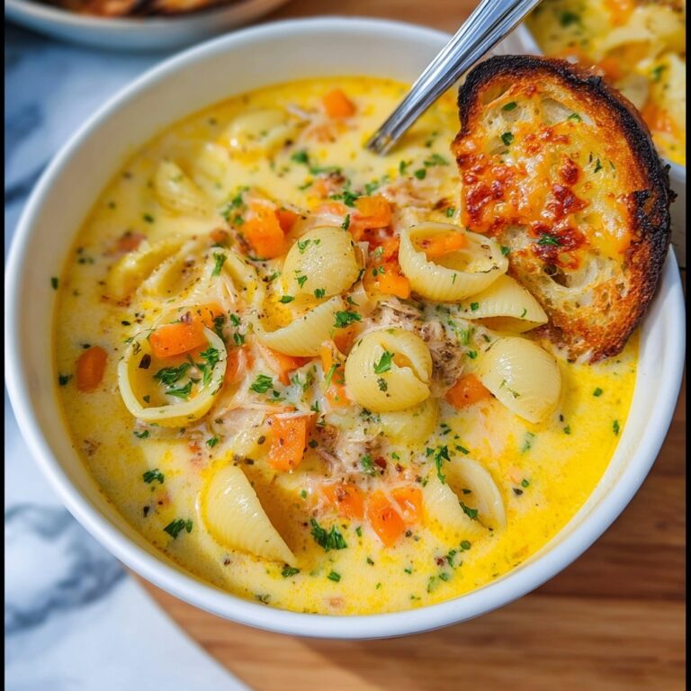 Creamy Chicken Macaroni Soup with Cheddar and Gruyère Recipe
