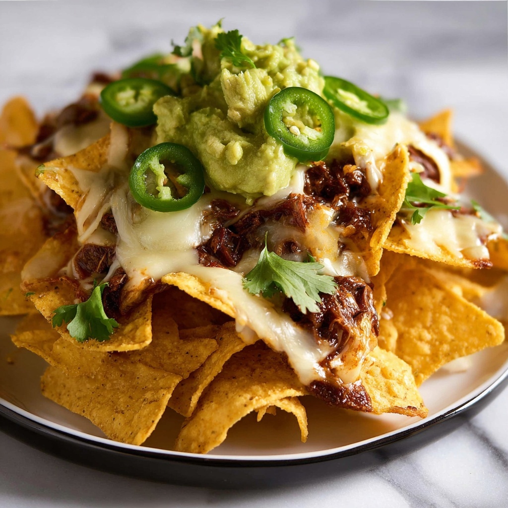 Creamy Chicken Nachos with Guacamole and Spicy Toppings Recipe - Recipe Image