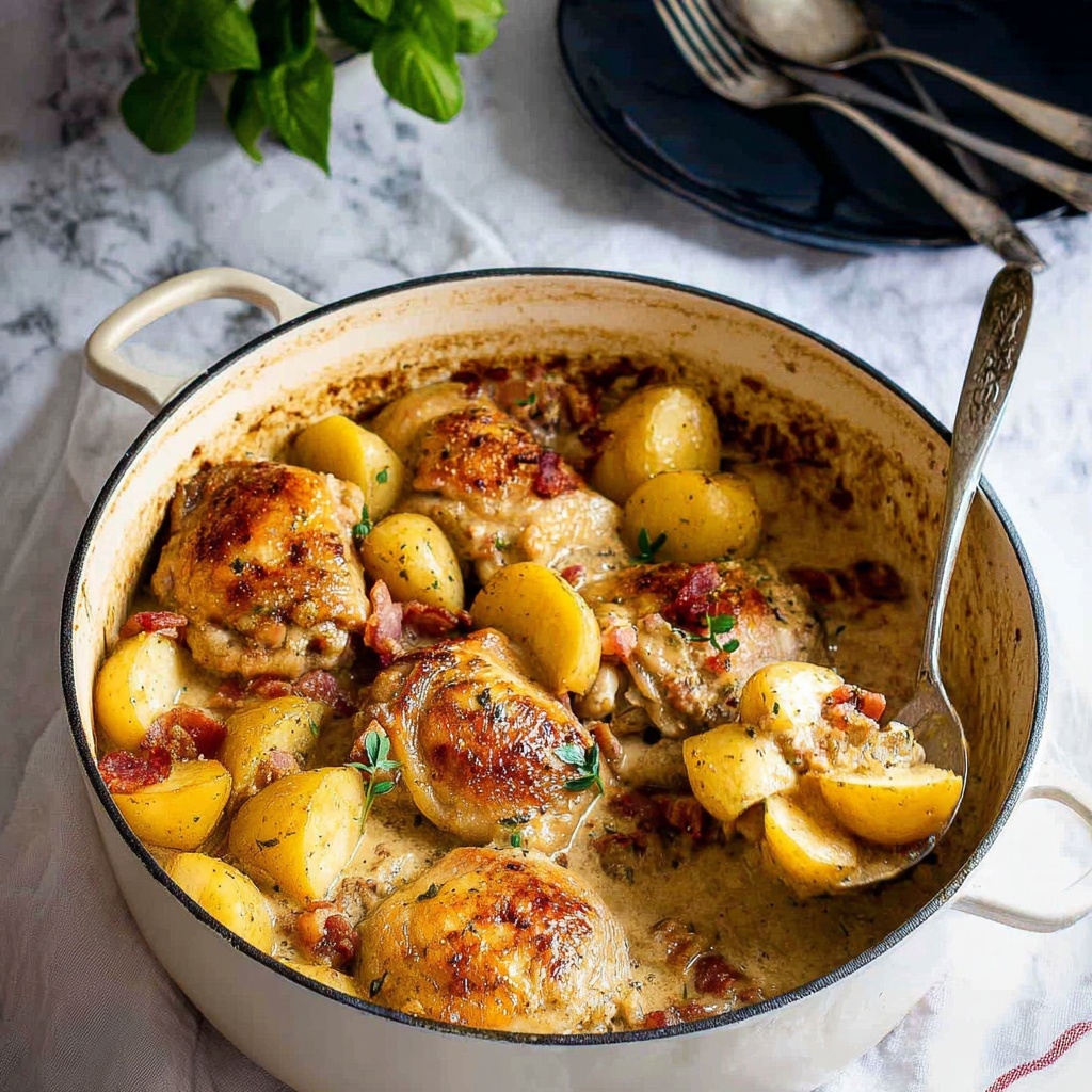 Honey Mustard Baked Chicken with Potatoes & Bacon Recipe - Recipe Image