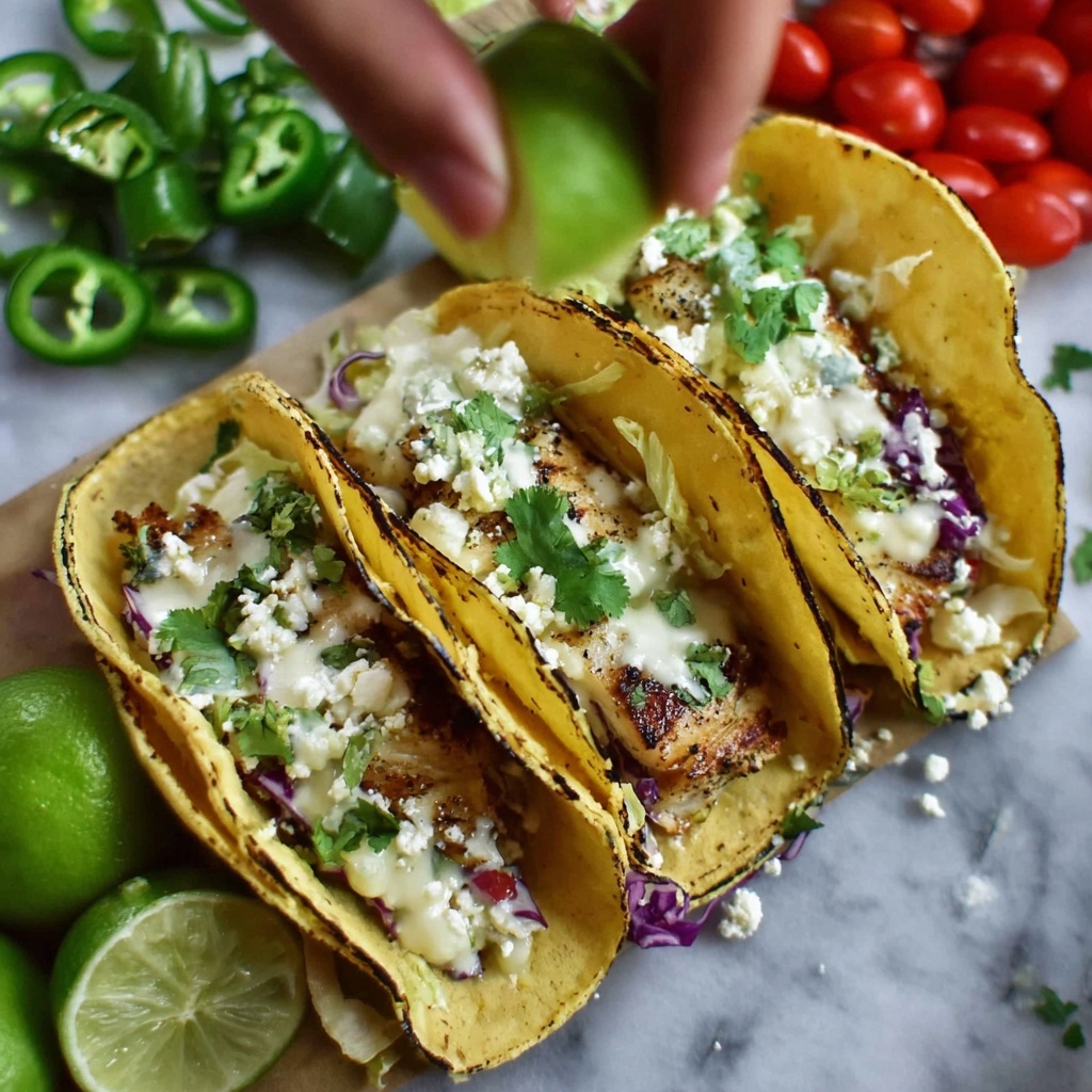 Grilled Fish Tacos with Spicy Coleslaw and Avocado Cream Recipe - Recipe Image