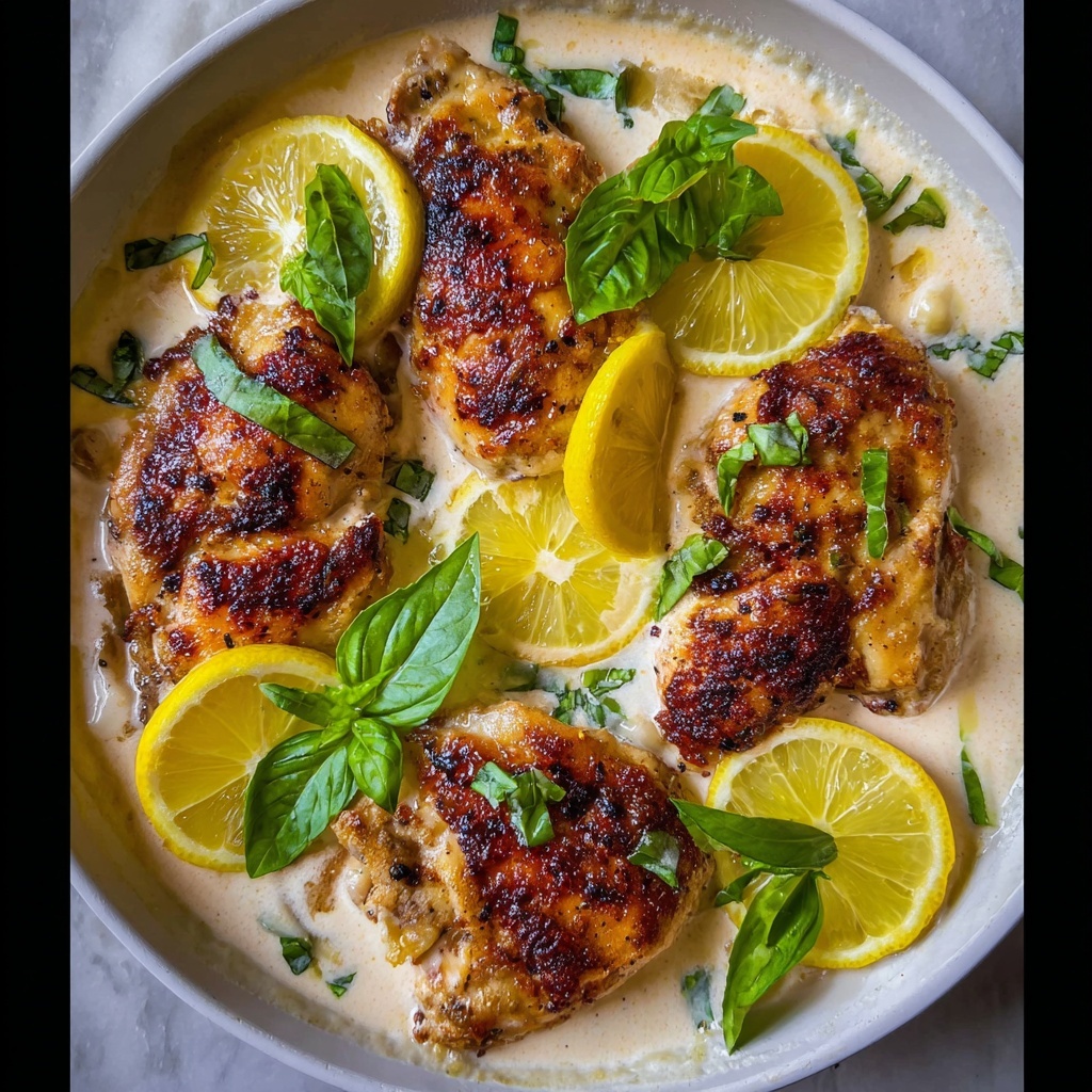 Pan-Seared Lemon Chicken with Basil Cream Sauce Recipe - Recipe Image