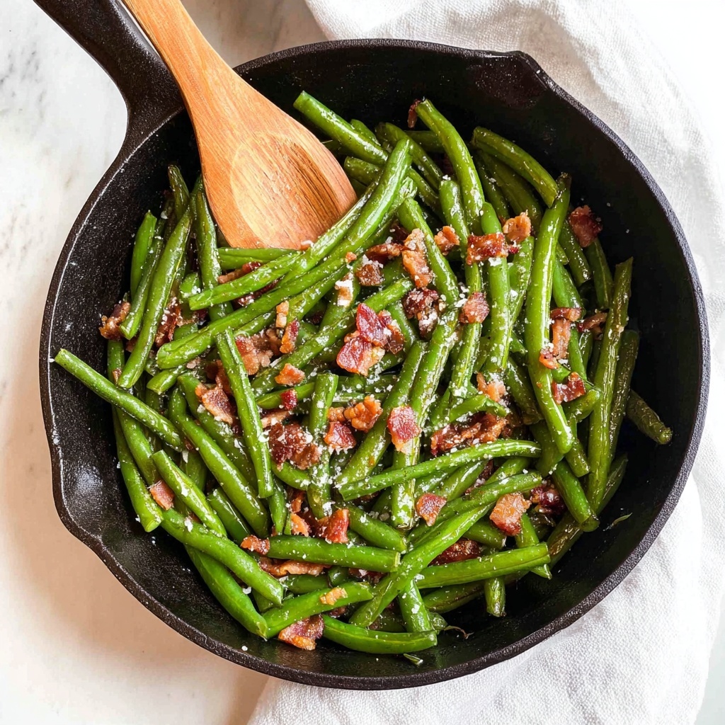 Bourbon-Glazed Green Beans with Bacon and Caramelized Onion Recipe - Recipe Image