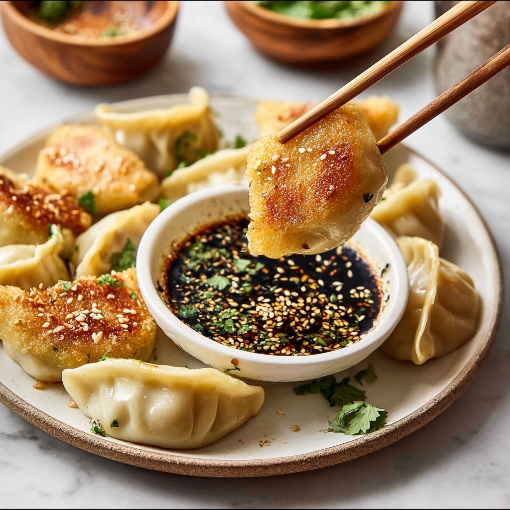 Chicken Potstickers with Crispy Dumpling Wrappers and Dipping Sauce Recipe - Recipe Image