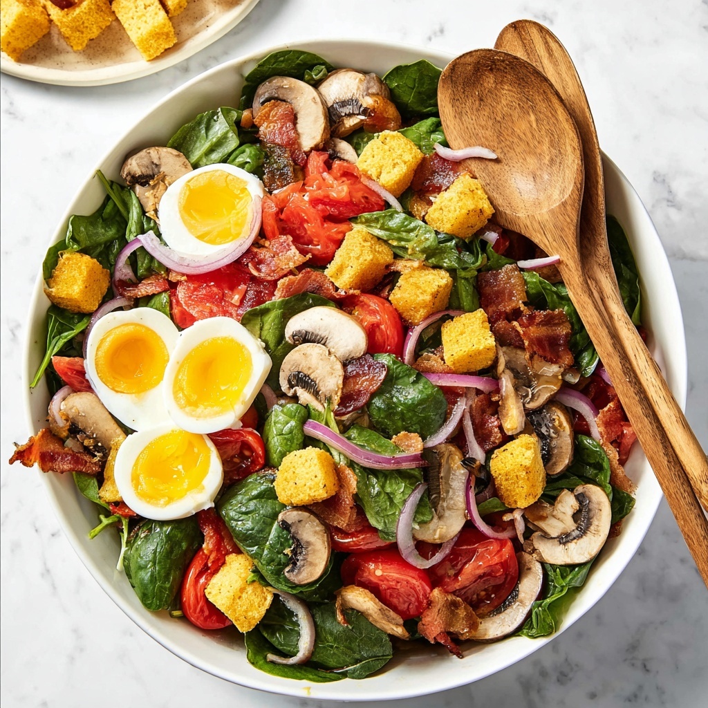 Spinach Salad with Crispy Bacon, Mushrooms, Eggs, and Honey Dijon Dressing Recipe - Recipe Image