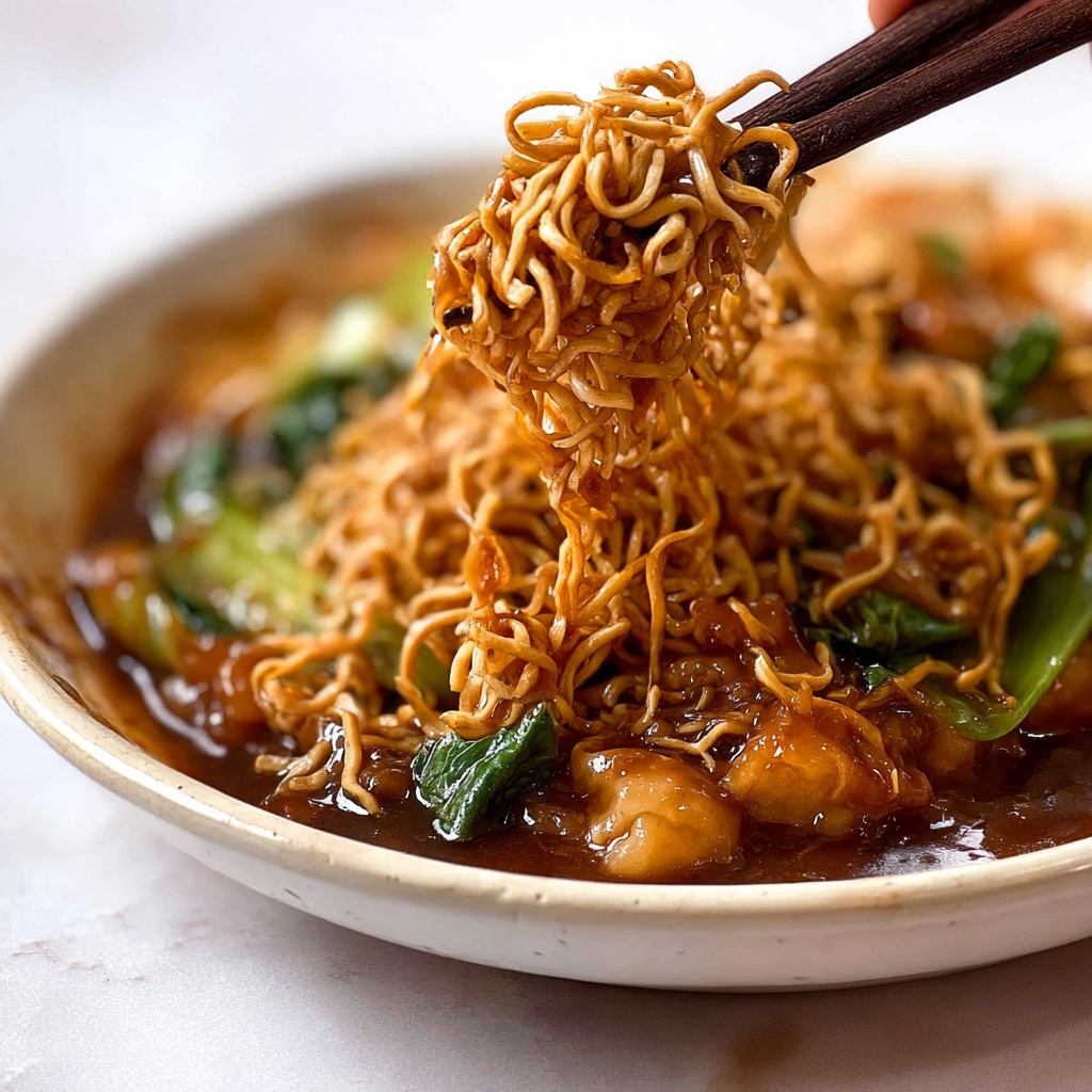 Chinese Crispy Noodles with Saucy Chicken and Vegetables Recipe - Recipe Image