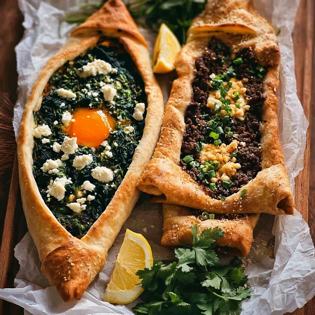 Turkish Pide Flatbread with Spinach, Sucuk, and Lamb Recipe - Recipe Image