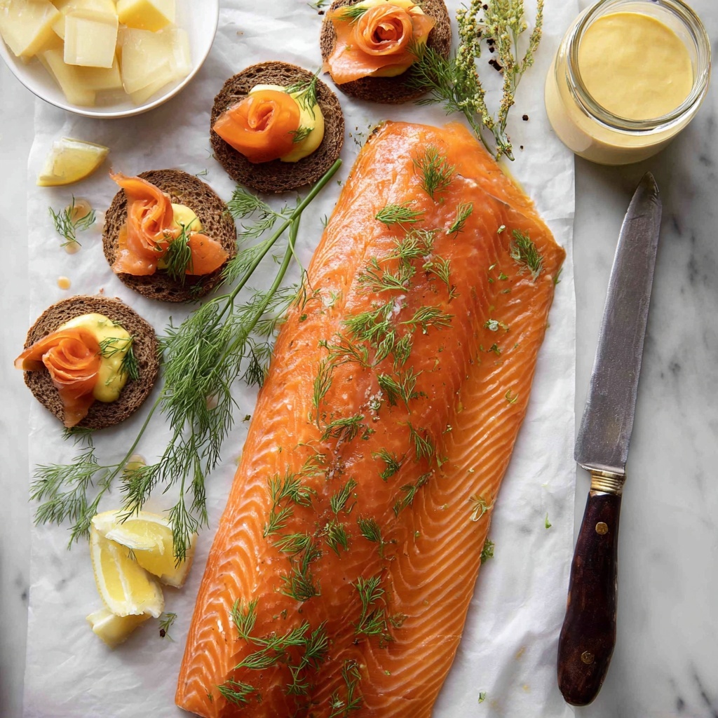 Cured Salmon Gravlax with Mustard Sauce and Dill Recipe - Recipe Image