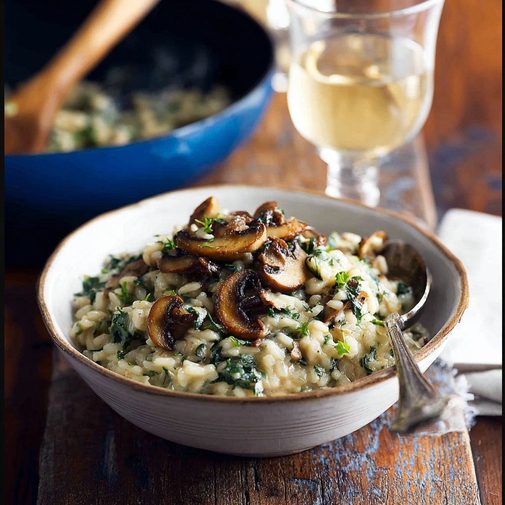 Creamy Mushroom and Spinach Orzo (Risoni) Recipe - Recipe Image
