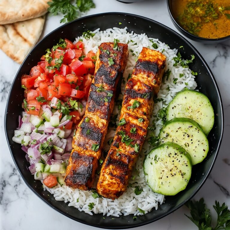 Mediterranean Rice Bowl with Grilled Chicken Tawook Skewers Recipe