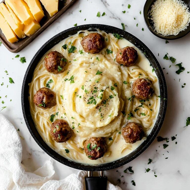 Garlic Butter Meatballs over Creamy Parmesan Linguine Recipe