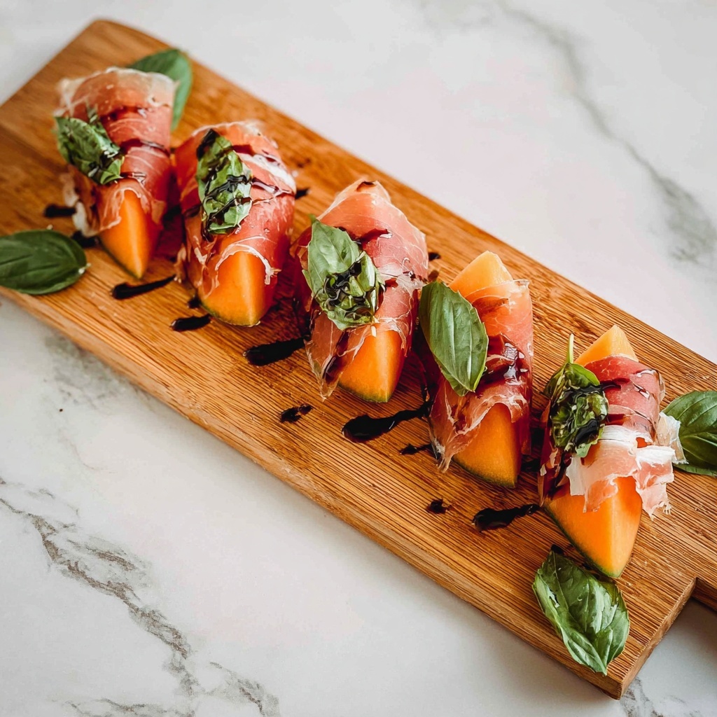 Prosciutto and Melon Appetizer with Basil and Balsamic Glaze Recipe - Recipe Image
