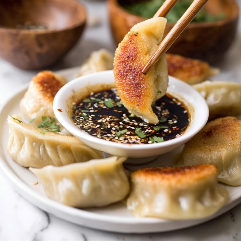 Chicken Potstickers with Crispy Dumpling Wrappers and Dipping Sauce Recipe