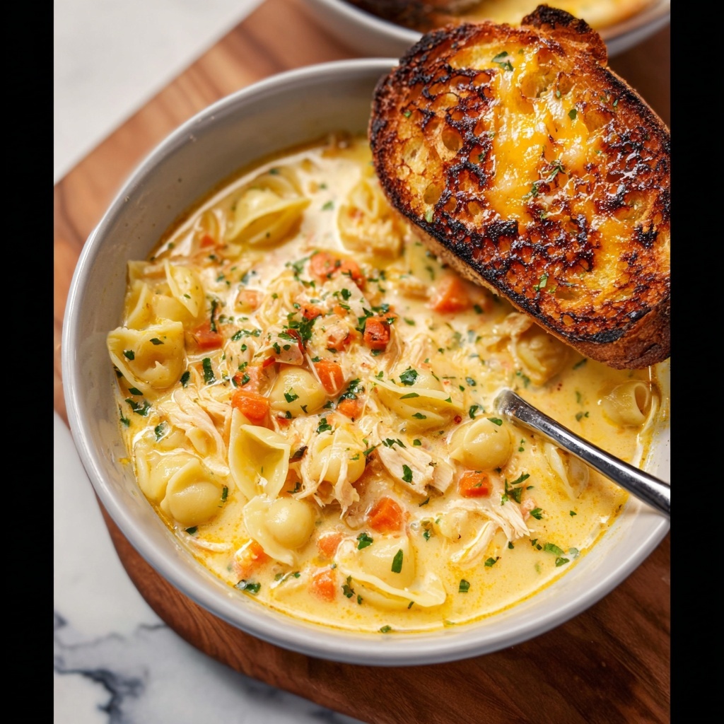 Creamy Chicken Macaroni Soup with Cheddar and Gruyère Recipe - Recipe Image