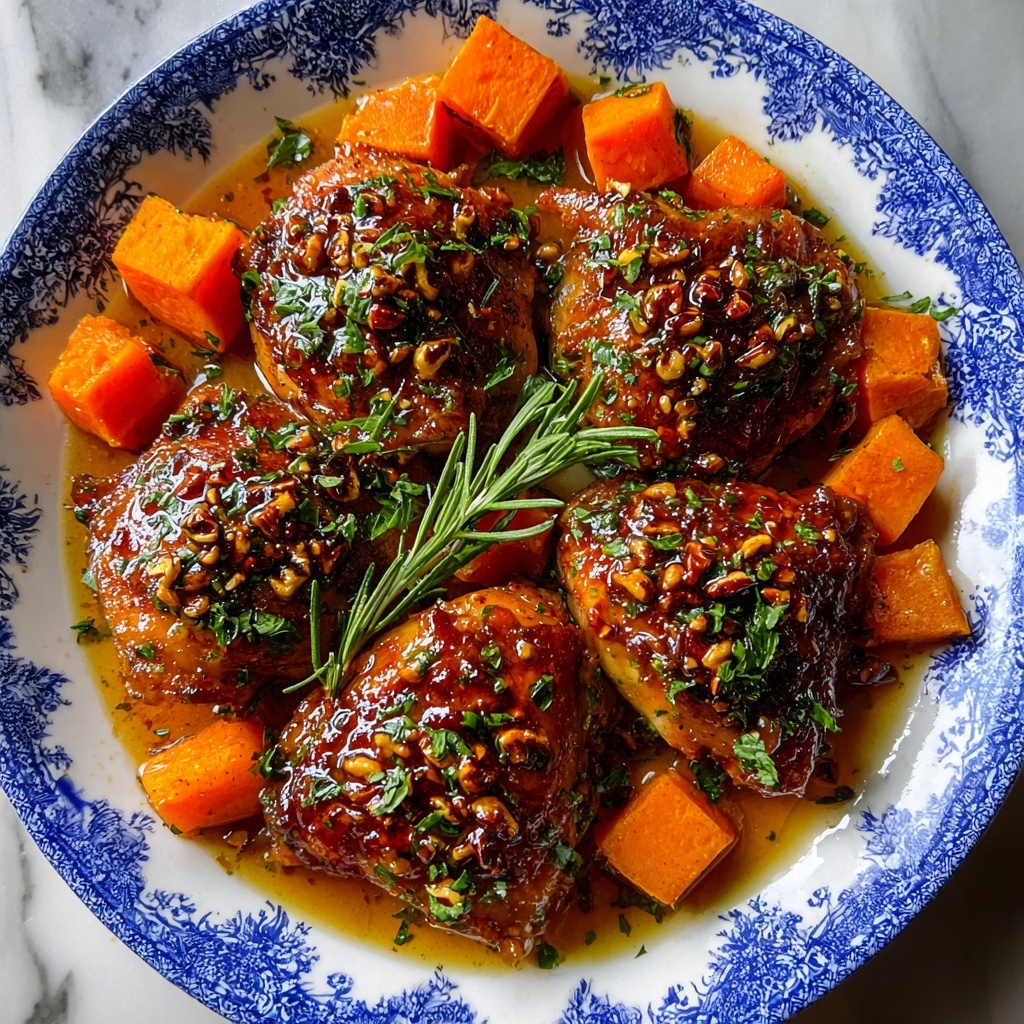 Maple-Glazed Chicken with Roasted Sweet Potatoes and Pecans Recipe - Recipe Image