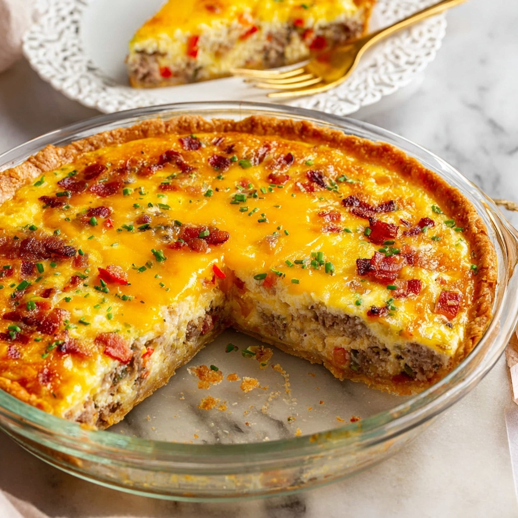 Breakfast Pie with Sausage, Cheddar, and Veggies Recipe - Recipe Image
