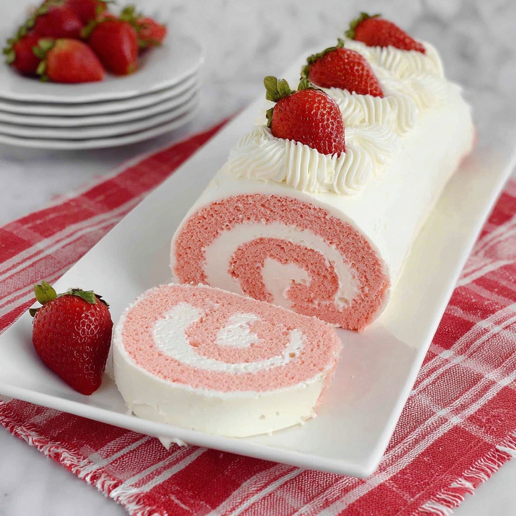 Strawberry Roll Cake with Cream Cheese Filling Recipe - Recipe Image