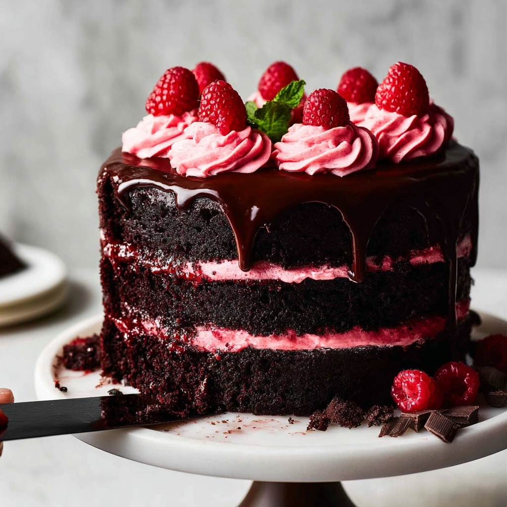 Chocolate Cake with Rich Chocolate Ganache and Fresh Raspberries Recipe - Recipe Image