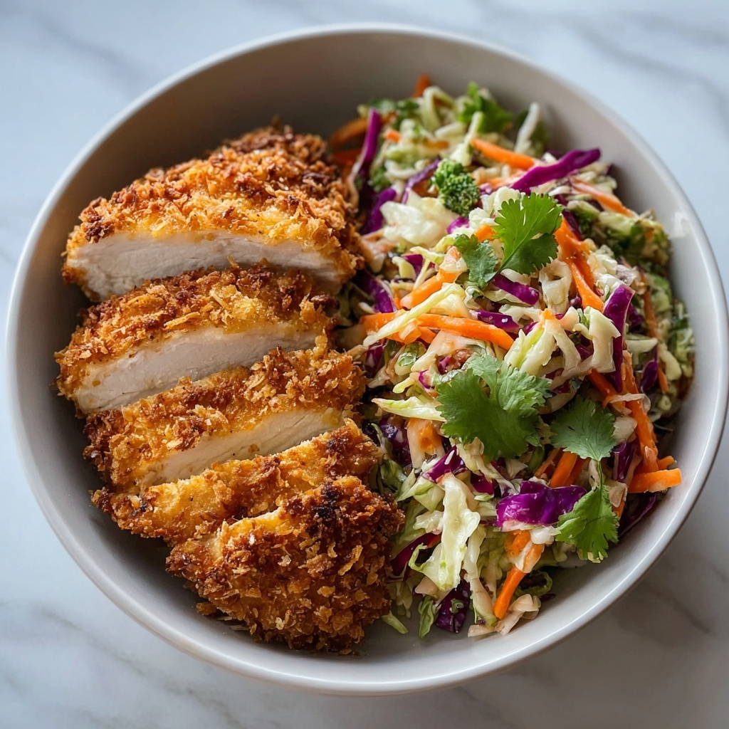 Crispy Coconut Crusted Chicken with Thai Slaw and Peanut Sauce Recipe - Recipe Image