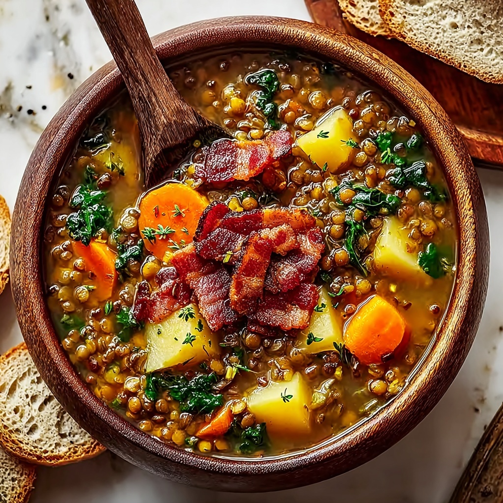 Easy One-Pot Hearty Lentil Soup with Bacon Recipe - Recipe Image
