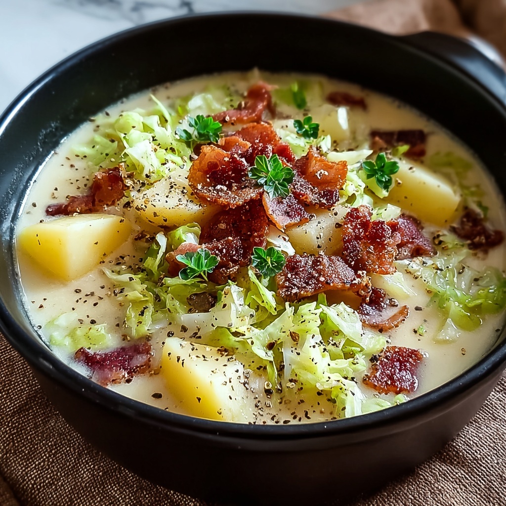 Creamy Cabbage and Potato Soup with Caraway and Crispy Bacon Recipe - Recipe Image