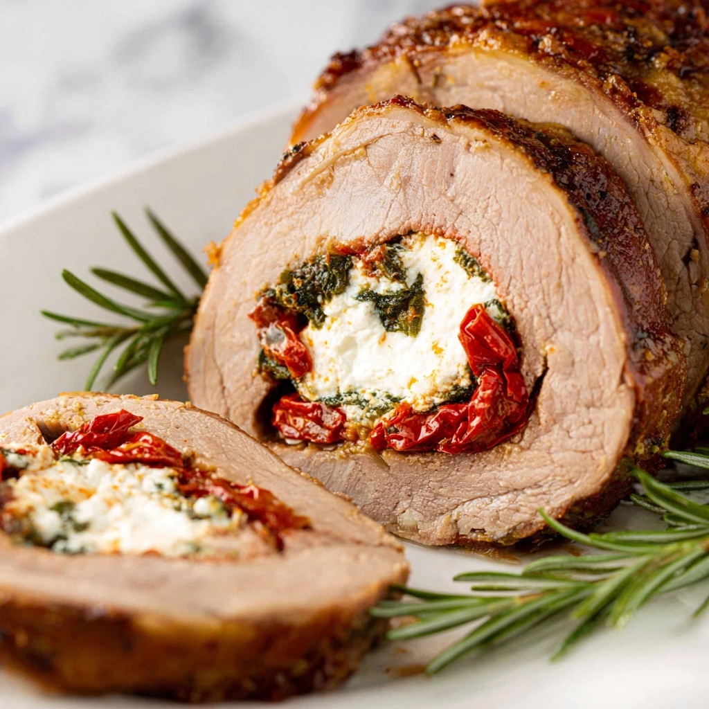 Stuffed Pork Loin with Cream Cheese, Roasted Red Peppers, and Prosciutto Recipe - Recipe Image