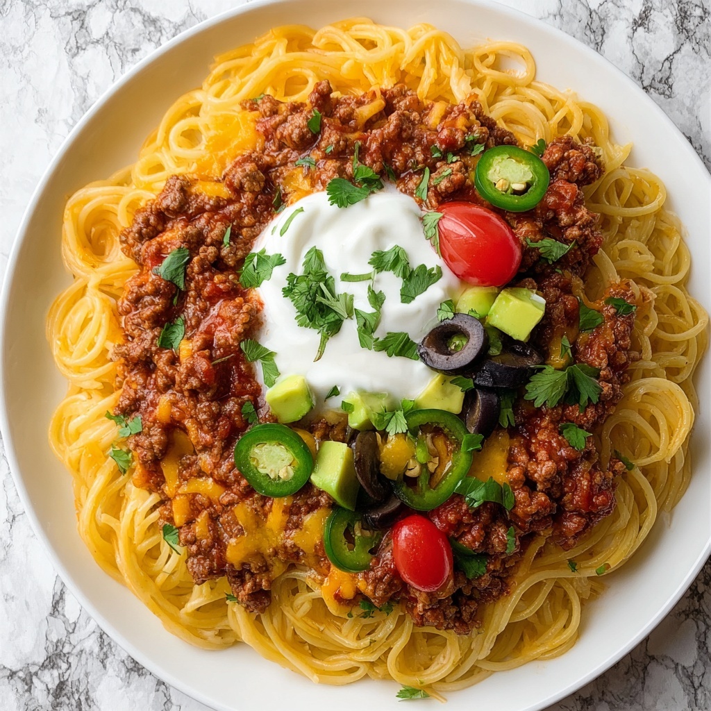 Cheesy Spicy Baked Taco Spaghetti Recipe - Recipe Image