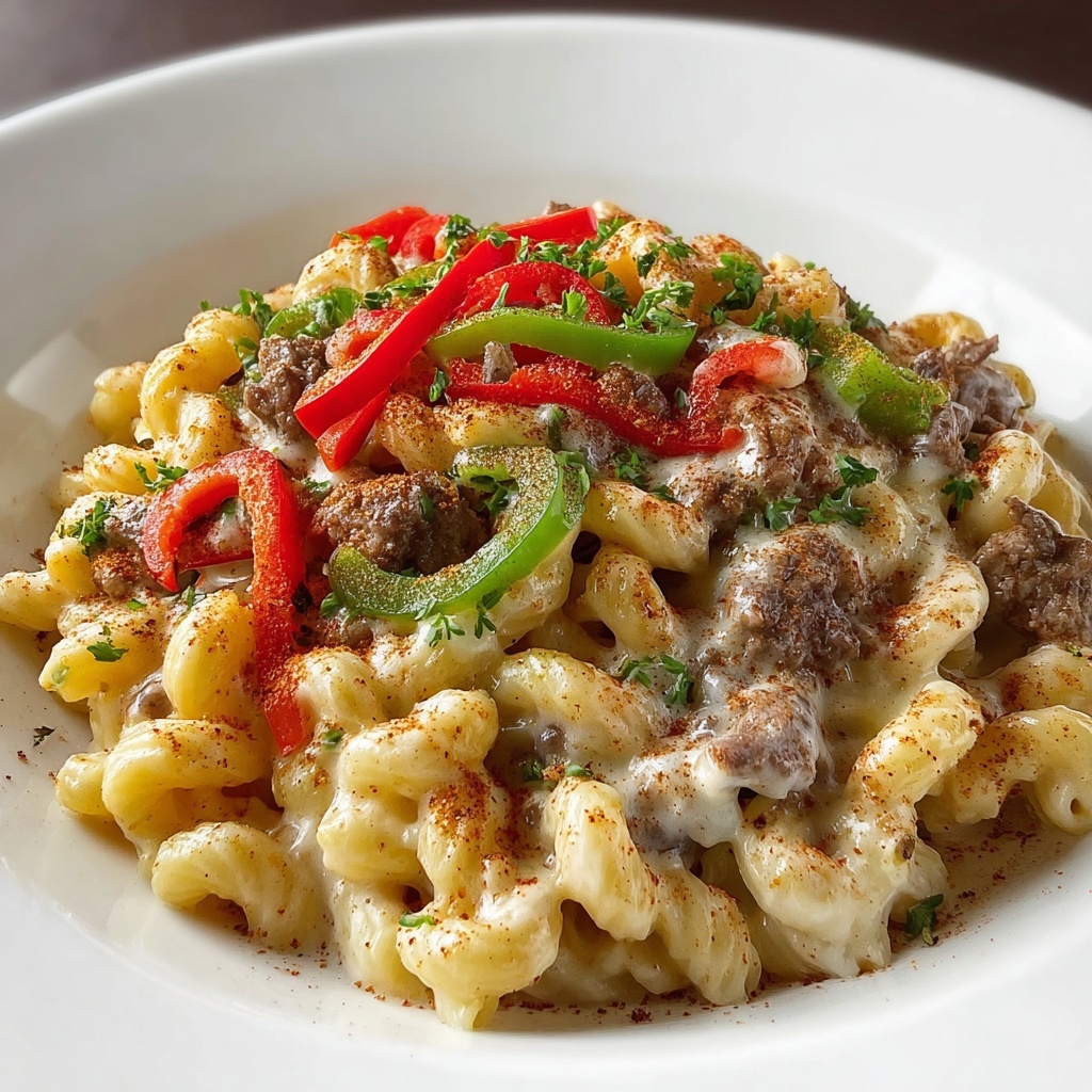 High-Protein Philly Cheesesteak Mac & Cheese Recipe - Recipe Image