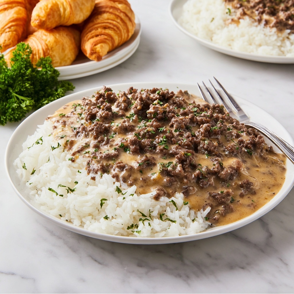 Beef Tips and Cream of Mushroom Soup Over Rice Recipe - Recipe Image