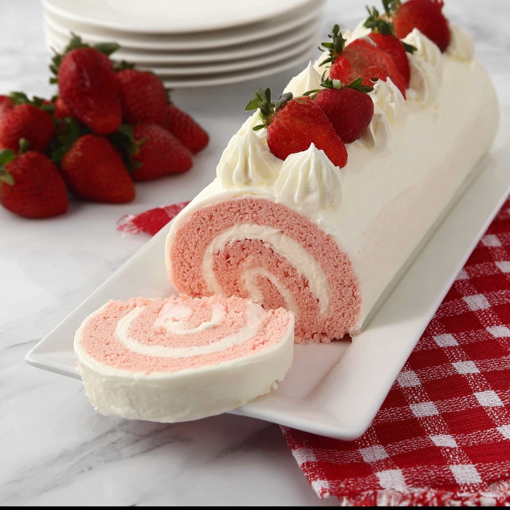 Strawberry Roll Cake with Cream Cheese Filling Recipe - Recipe Image