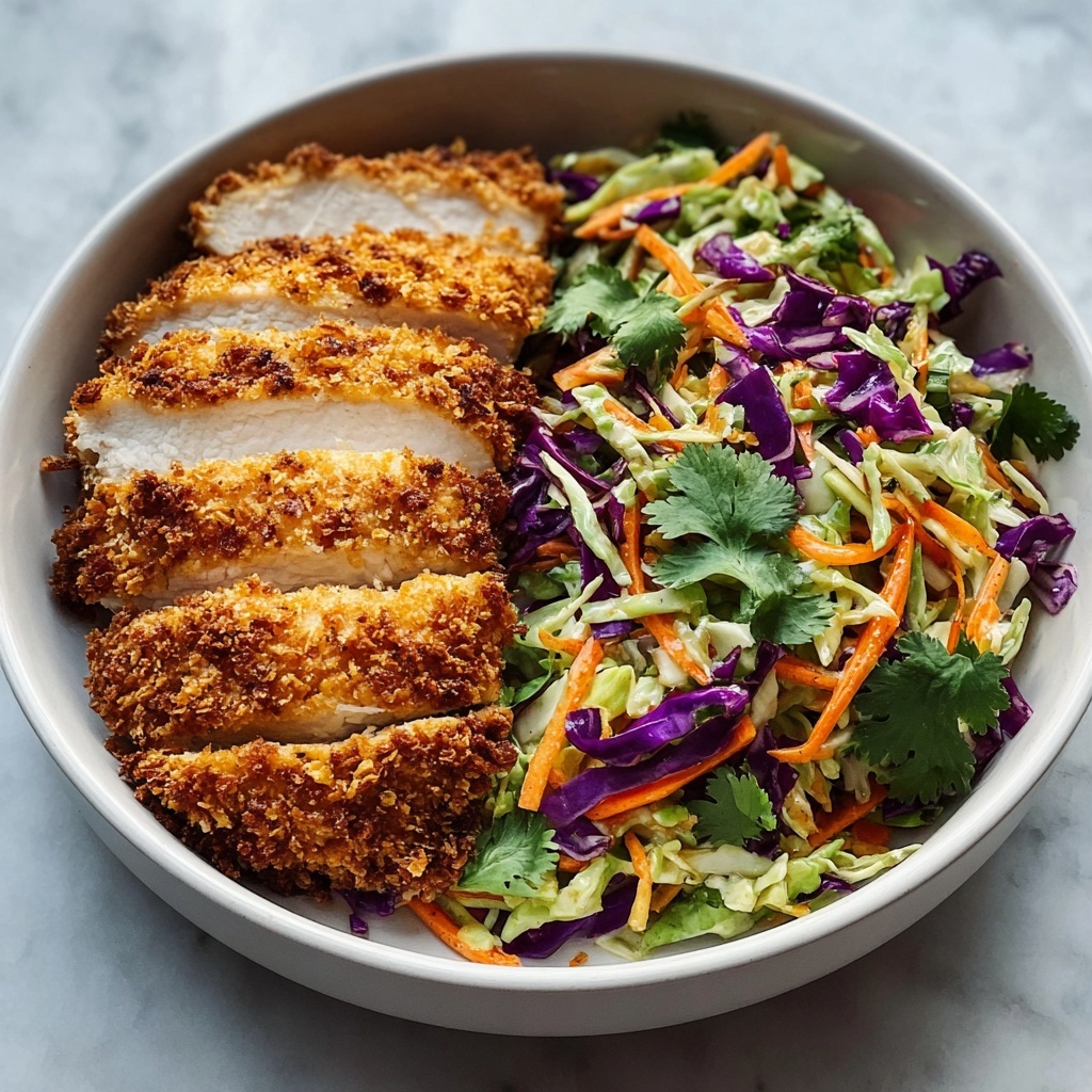 Crispy Coconut Crusted Chicken with Thai Slaw and Peanut Sauce Recipe - Recipe Image