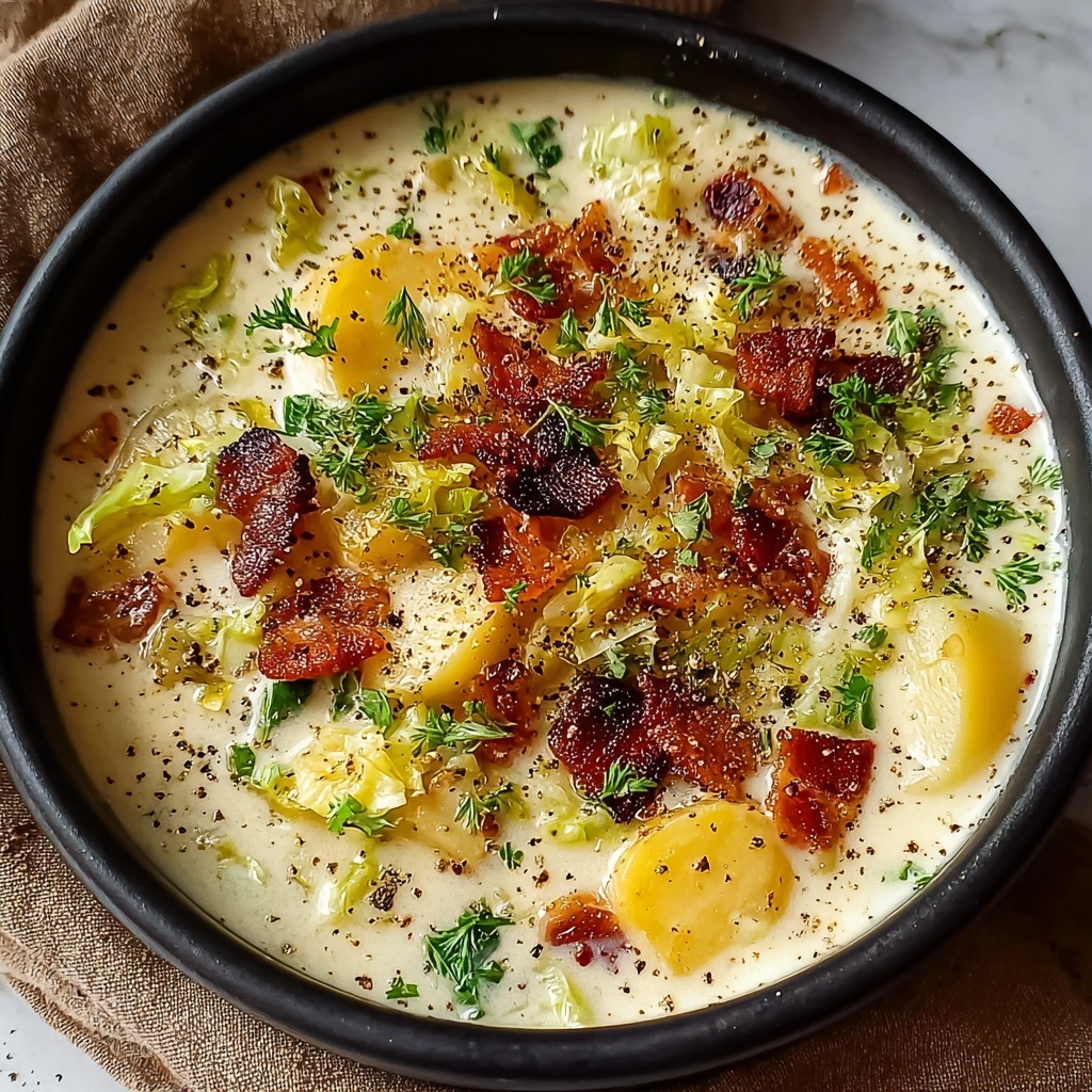 Creamy Cabbage and Potato Soup with Caraway and Crispy Bacon Recipe - Recipe Image