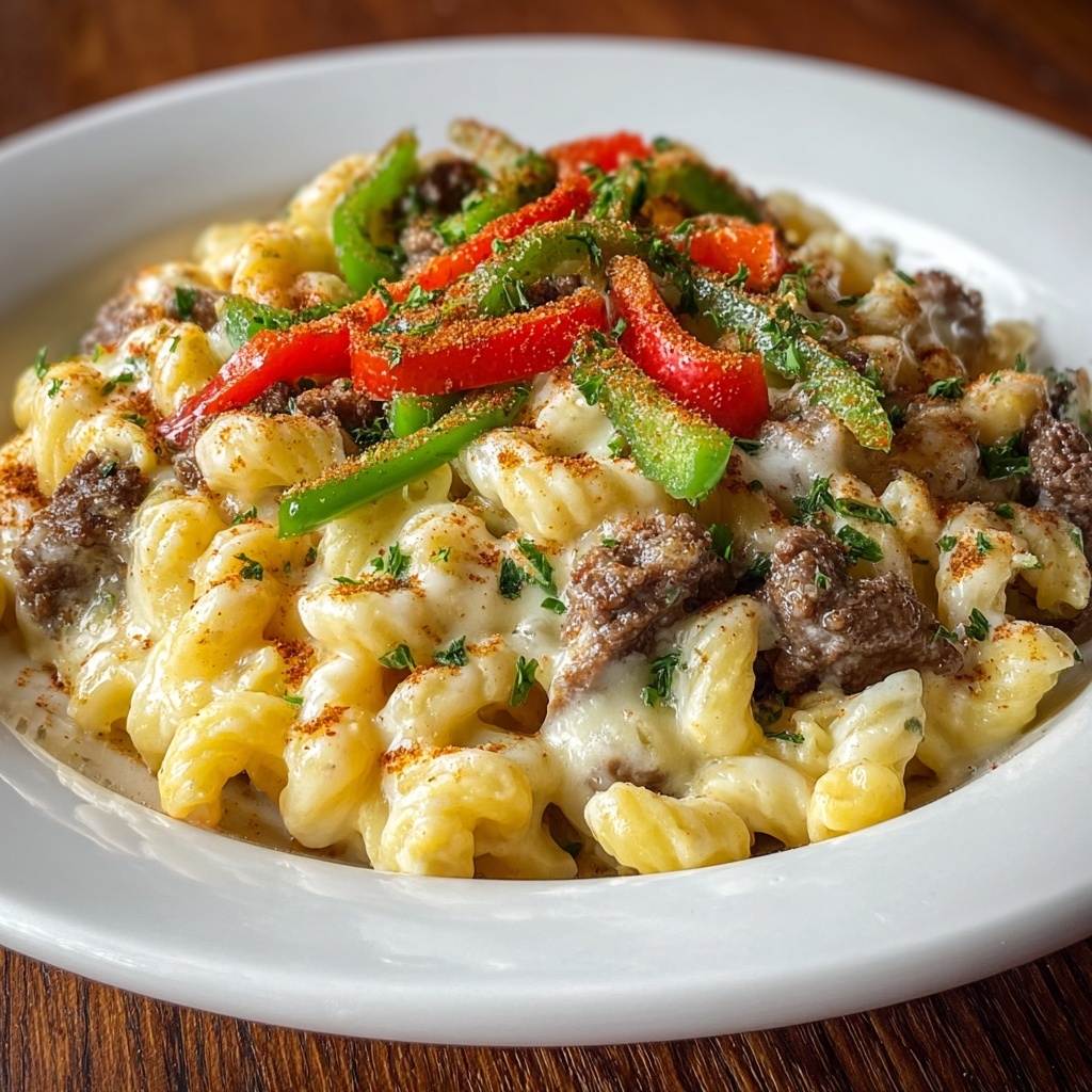 High-Protein Philly Cheesesteak Mac & Cheese Recipe - Recipe Image