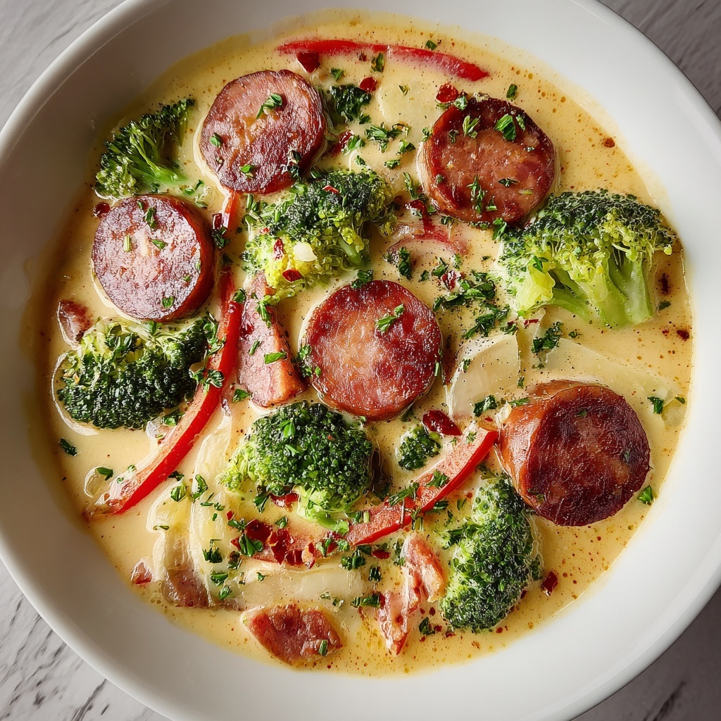 Creamy Kielbasa and Broccoli Skillet Recipe - Recipe Image