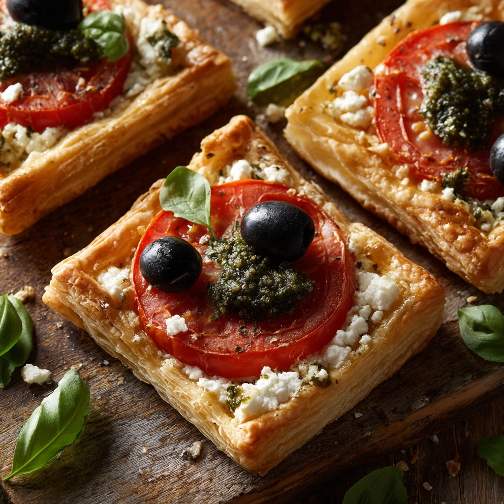 Tomato, Black Olive, and Ricotta Puff Tarts Recipe - Recipe Image